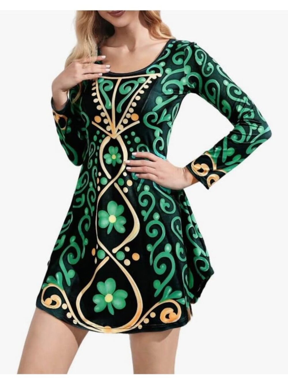NEW St. Patrick's Day Halloween Celtic Print Long Sleeve Mini Dress sz L